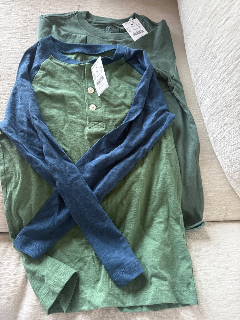 Two Henley Tops in Sage Green and Blue-Sleeve Green